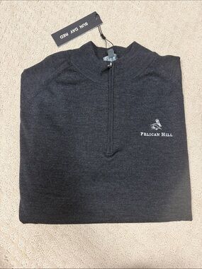 NWT Sun Day Red x Pelican Hill Men's 100% Marino Wool Charcoal Half-Zip Sweater